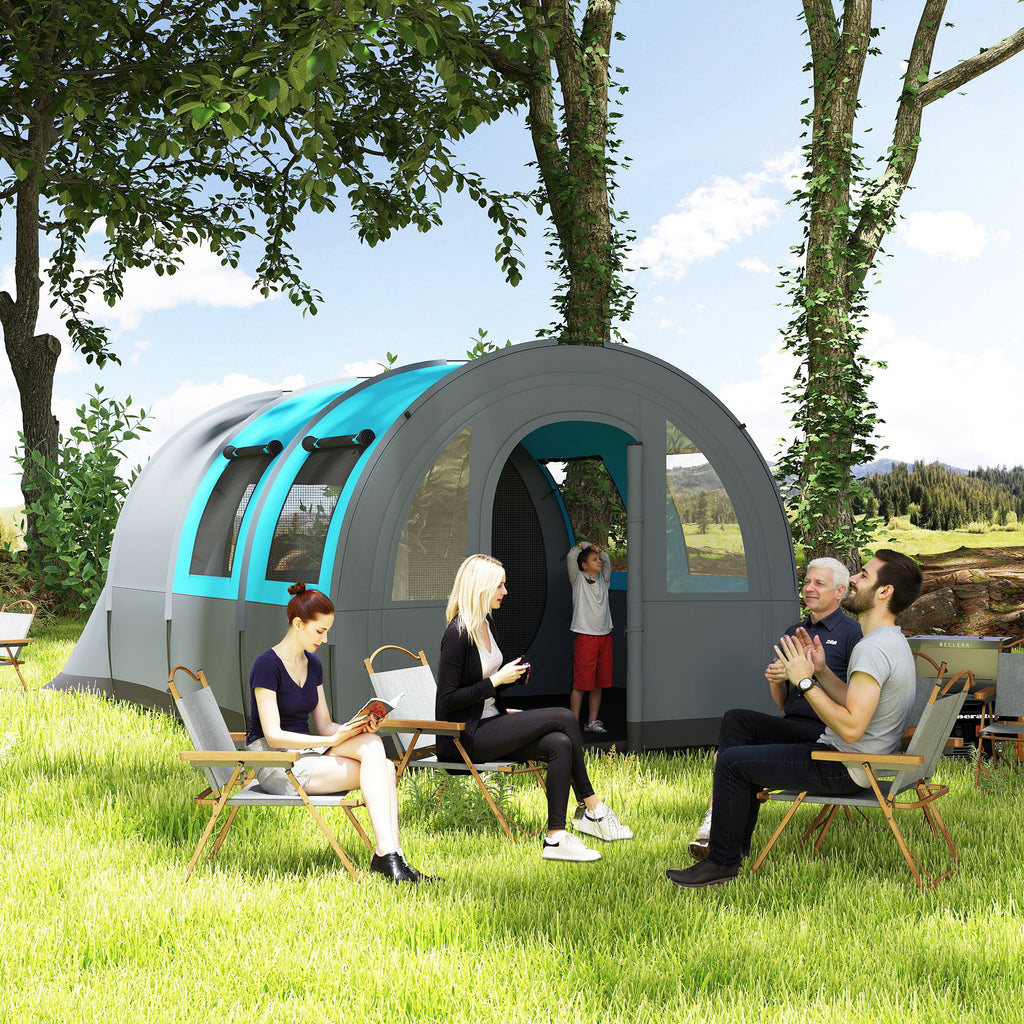 3 Person Camping Tent with Living Room and Bedroom, 3000mm Waterproof Tunnel Large Family Tent, Grey and Blue
