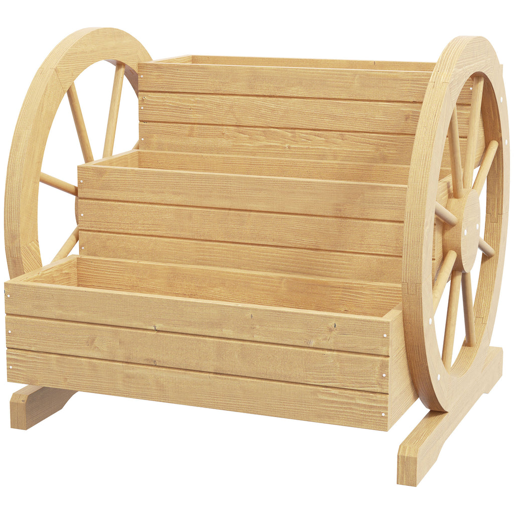 Wooden Wagon Planter Box, 3-Tier Raised Garden Bed, for Vegetables Flowers Herbs, 24" x 24" x 22", Natural