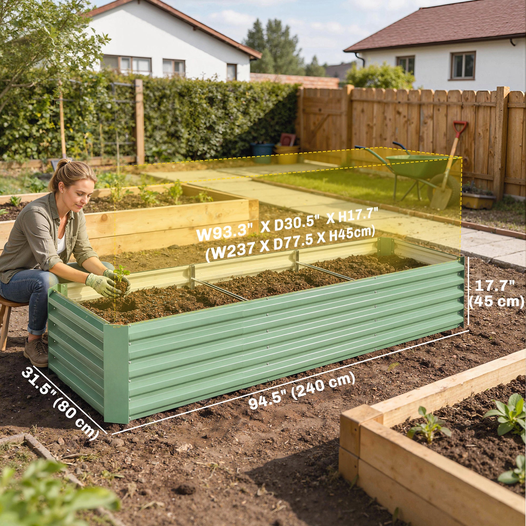 8'x2.6'x1.5' Galvanized Raised Bed, Large Elevated Planter Box for Growing Flowers, Herbs and Vegetables, Light Green