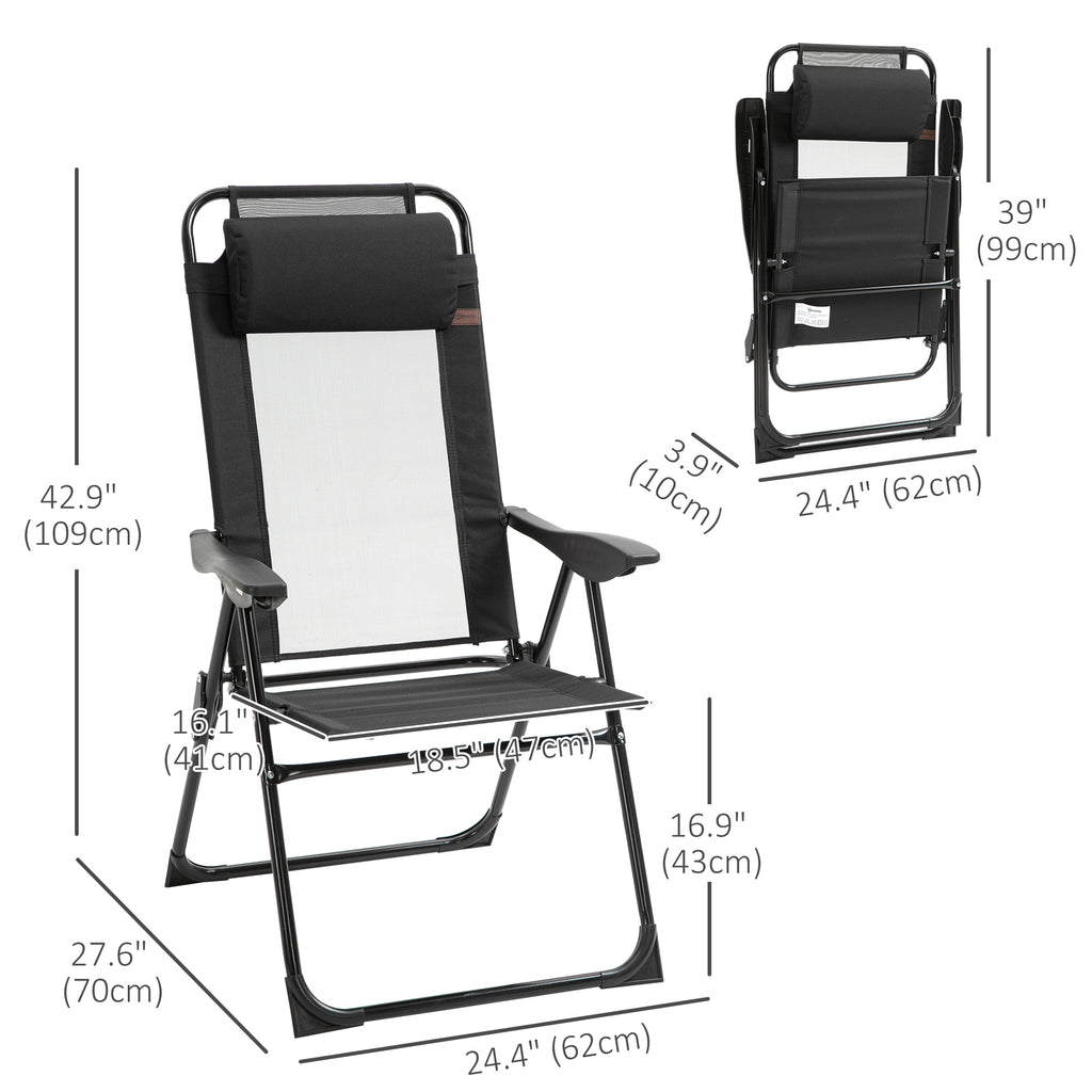 Double Camping Chairs Foldable w/ Reclining & Headrest, Black