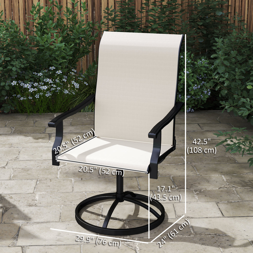 Outdoor Swivel Dining Chairs Set of 2, High Back Swivel Chairs with All Weather Mesh for Deck, Backyard, Poolside, White