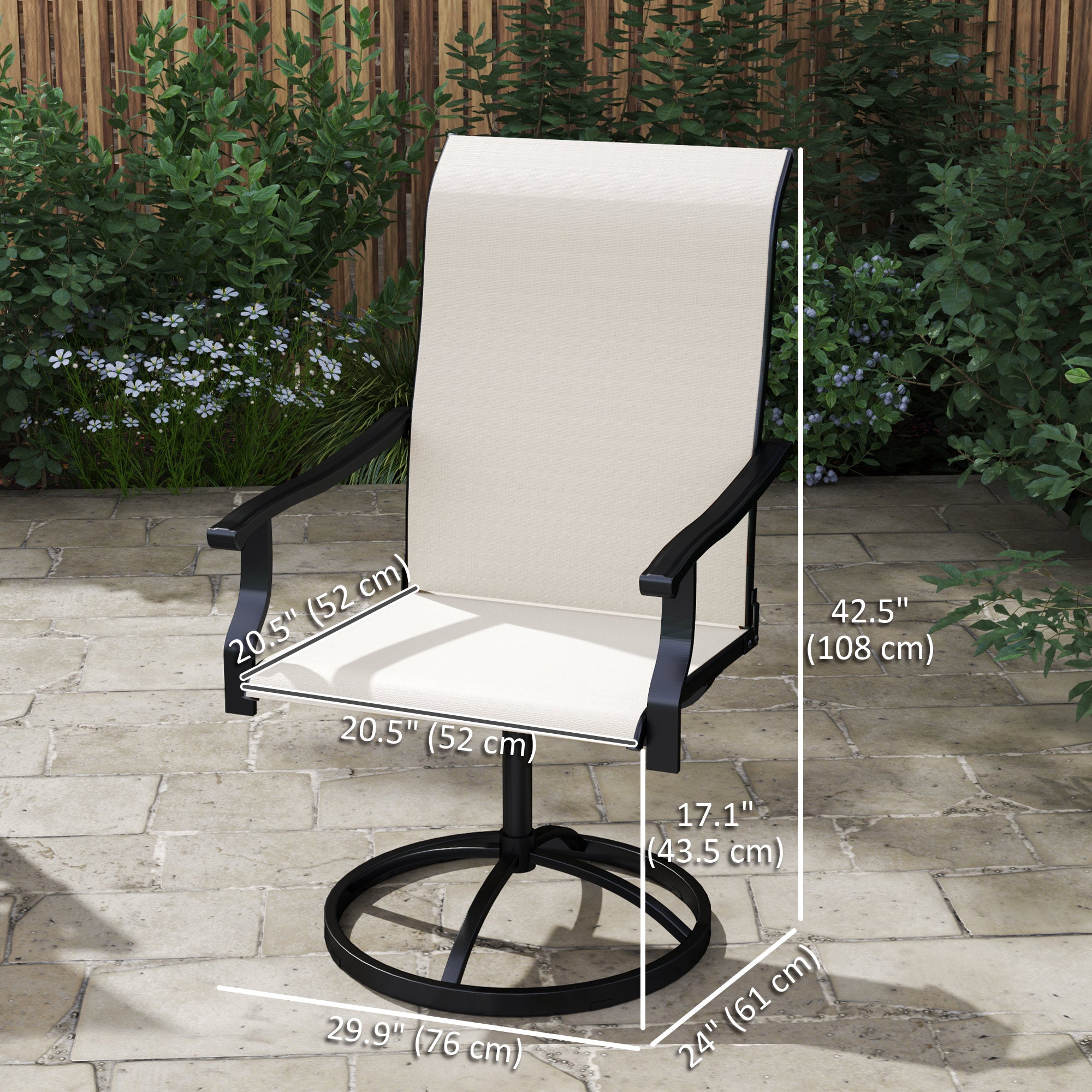 Outdoor Swivel Dining Chairs Set of 2, High Back Swivel Chairs with All Weather Mesh for Deck, Backyard, Poolside, White
