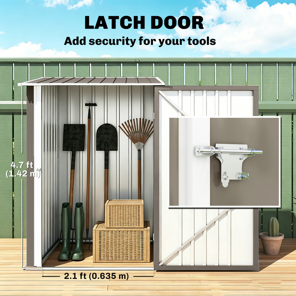 3.3' x 3.4' Lean-to Outdoor Garden Storage Shed, Galvanized Steel with Lockable Door for Patio Brown and White