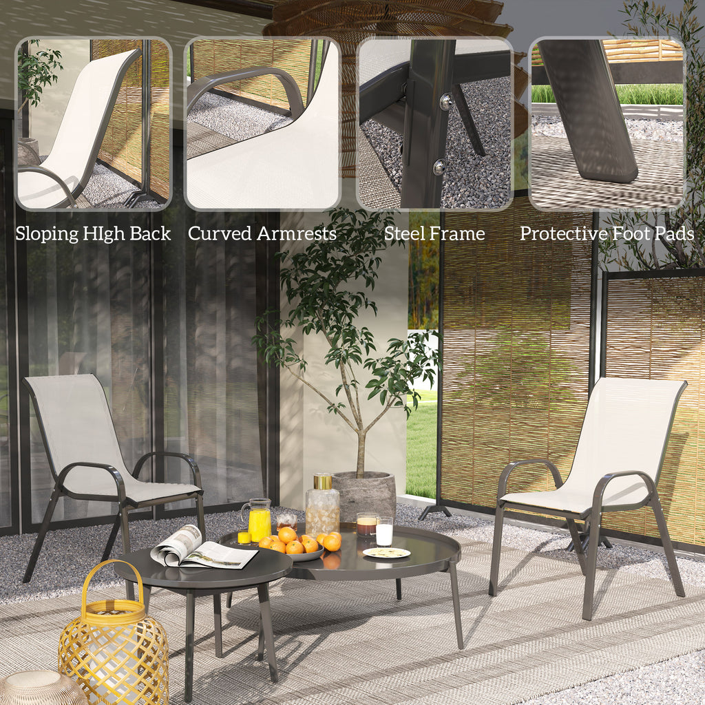 Set of 2 Outdoor Dining Chairs, Stackable Lawn Chairs with High Back, Breathable Mesh Seat for Garden Porch, Light Grey