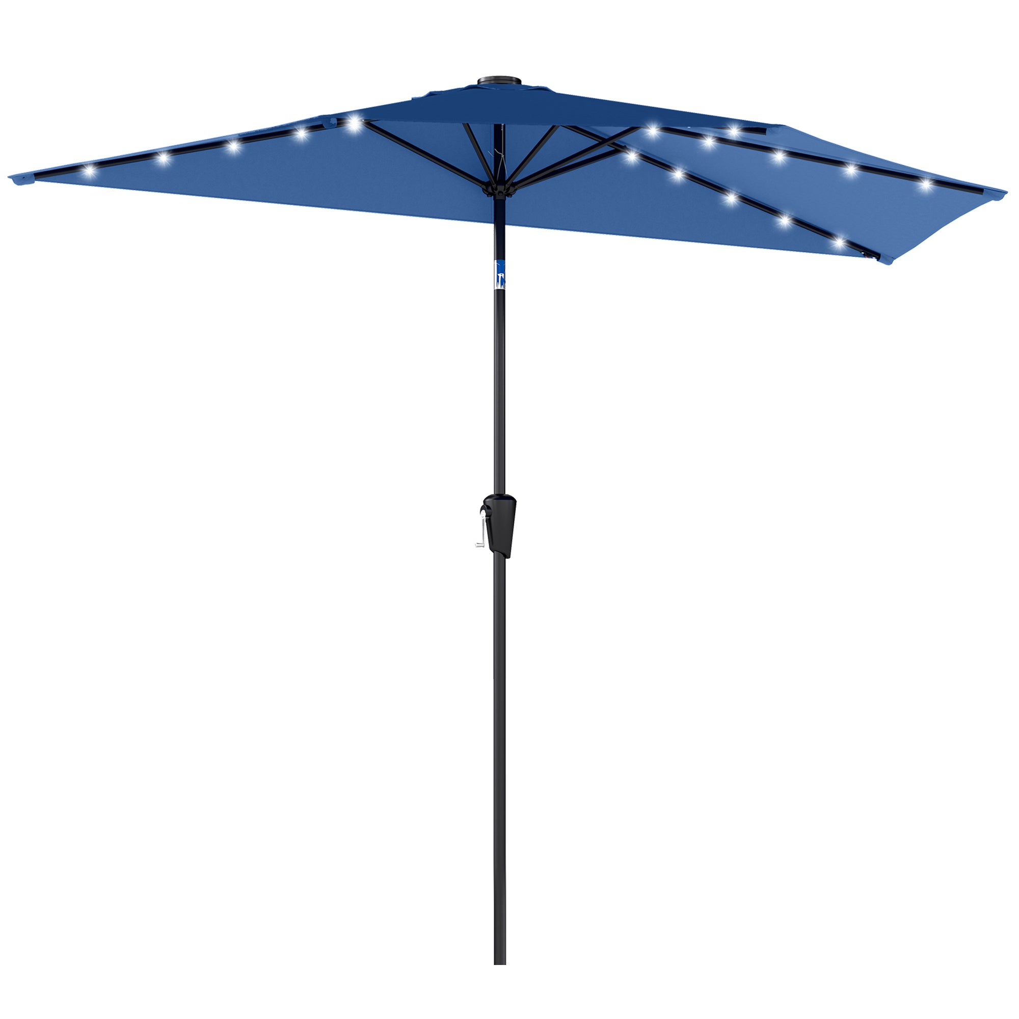 Half Outdoor Patio Umbrella with Solar LED Lights Half Umbrella with Crank 105.1" x 53.5" Navy Blue