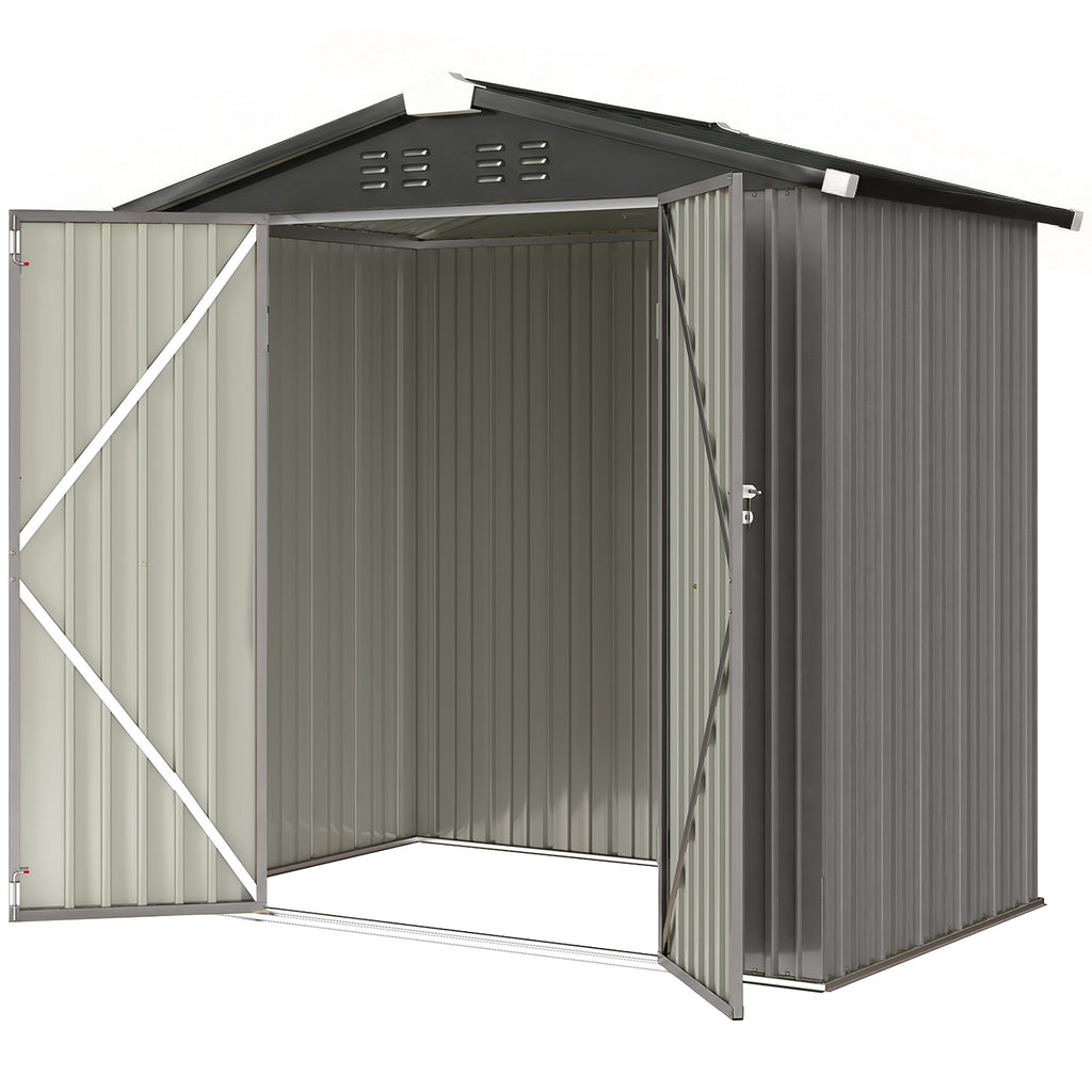 6.5' x 4'  Outdoor Storage Shed, Metal Garden Shed with Lockable Double Doors, 4 Vents, Light Grey