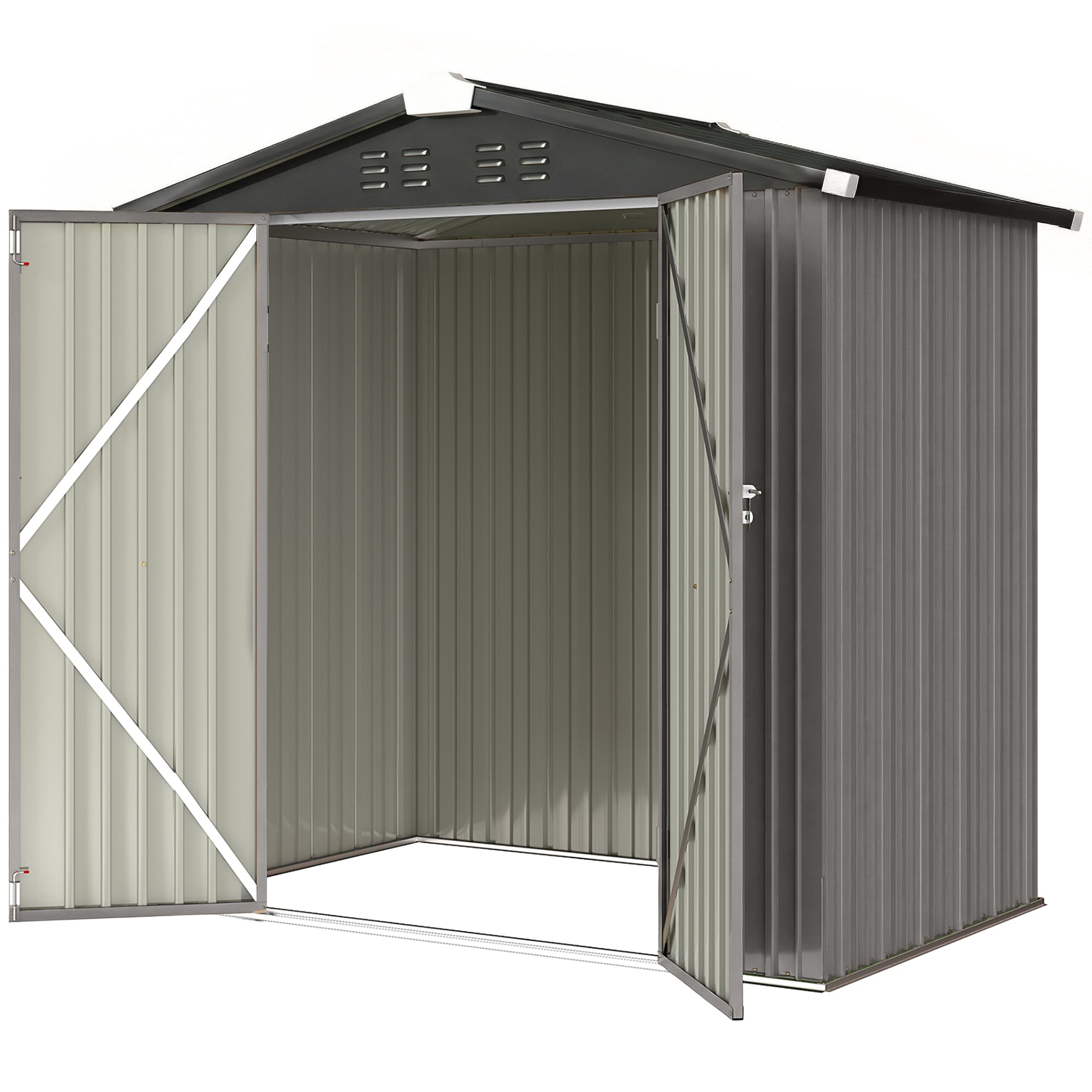 6.5' x 4'  Outdoor Storage Shed, Metal Garden Shed with Lockable Double Doors, 4 Vents, Light Grey