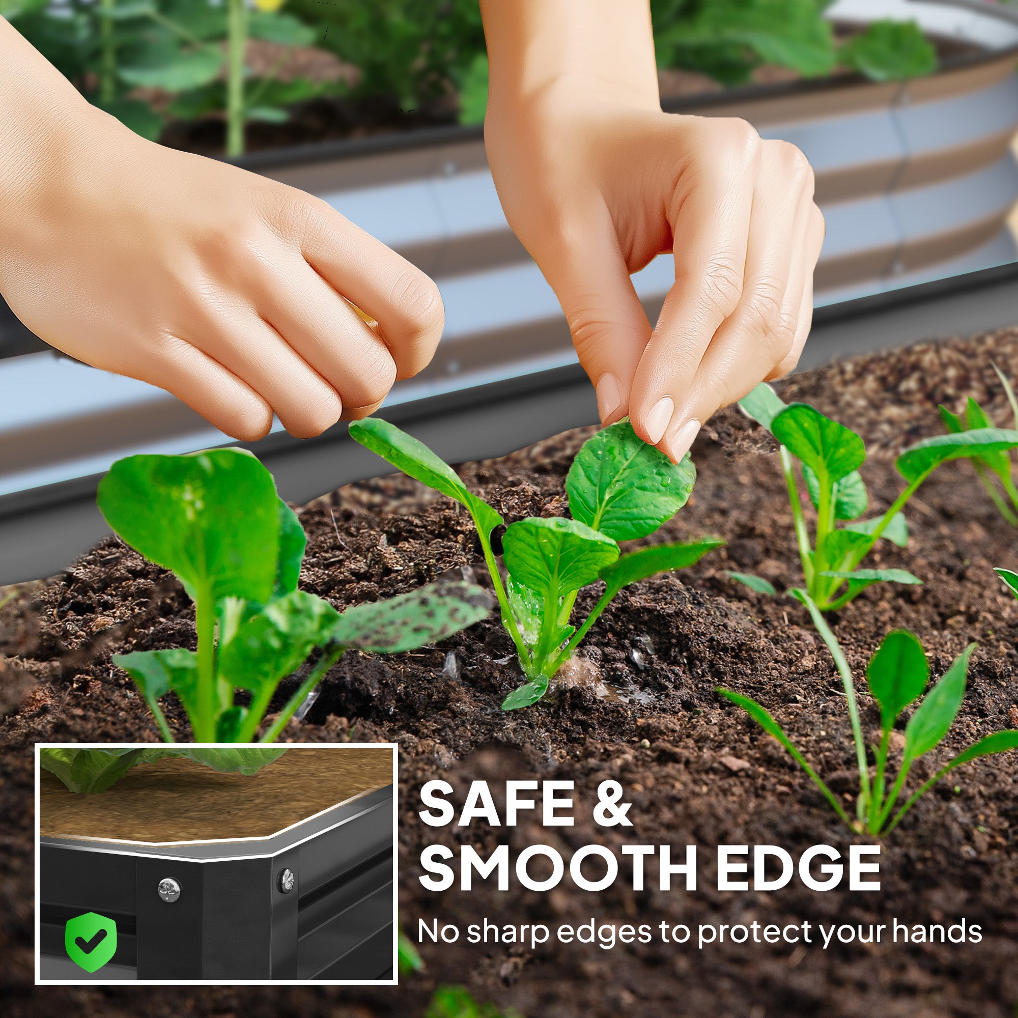 4' x 4' x 1' Raised Garden Bed Galvanized Steel Planter Box for Vegetables, Flowers, Herbs, Grey