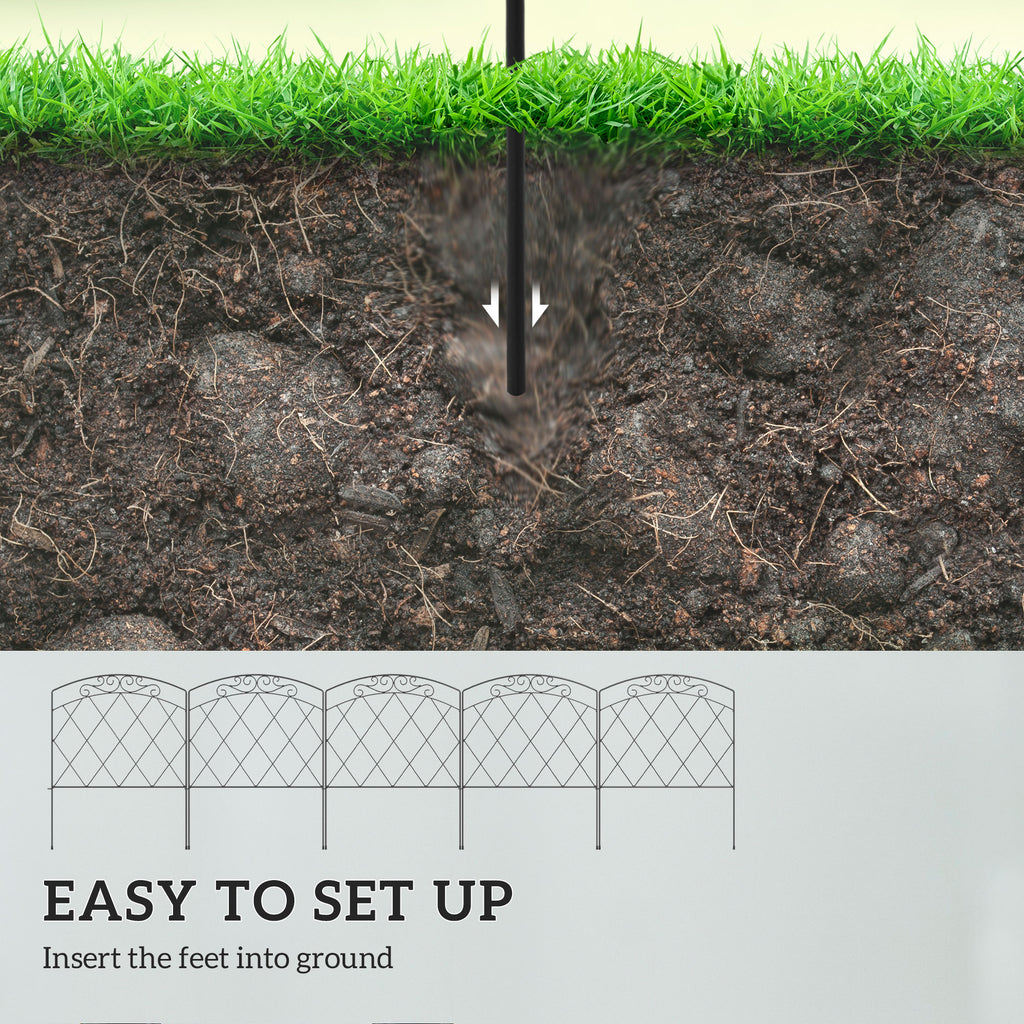 5 Pack Garden Fencing for Yard, Decorative Fence Panels as Flower Edging, Swirls Black