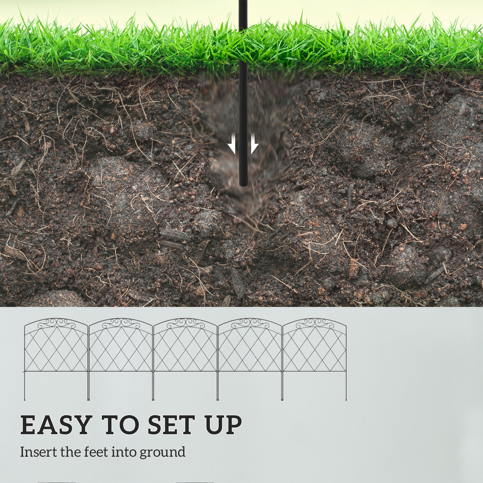 5 Pack Garden Fencing for Yard, Decorative Fence Panels as Flower Edging, Swirls Black