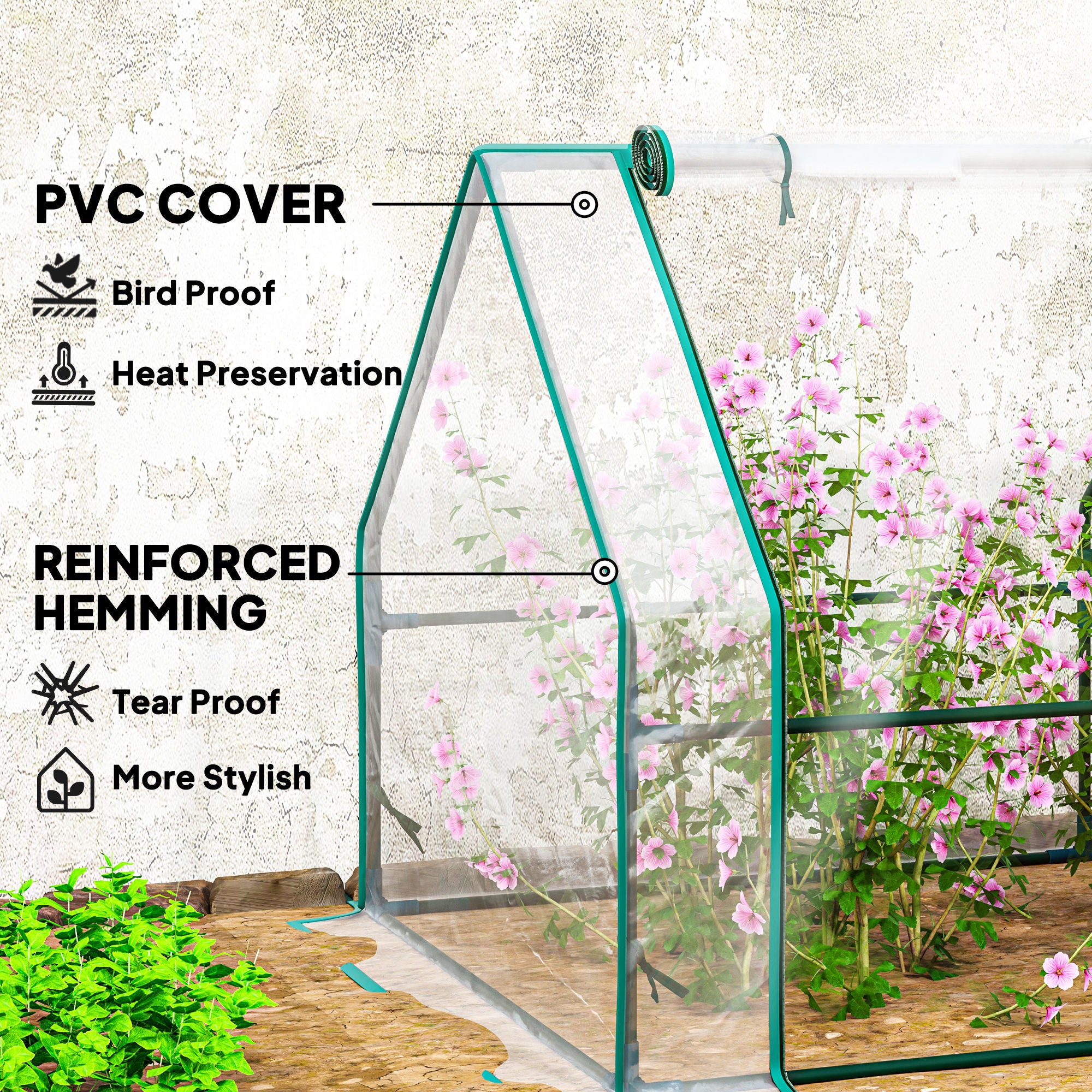Portable Mini Greenhouse Tunnel Growing Tent Plants Flower Warm House w/ Zippered Roll-up Doors, Clear
