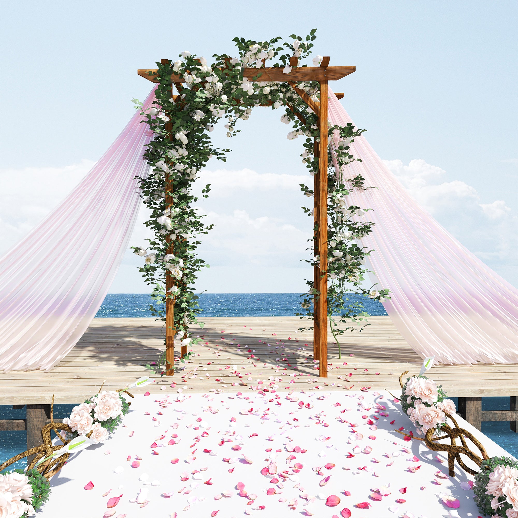 79" Plant Trellis, Arched Garden Arbour with Pergola Style Roof, Fir Wood Frame for Climbing Vines