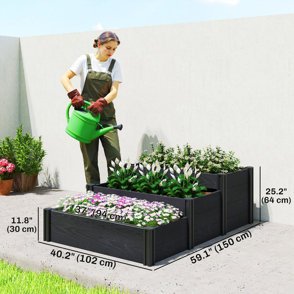 Vinyl Raised Garden Bed Kit, 3-Tier Elevated Garden Box with Open Bottom, DIY Assembly, Outdoor Raised Planter Box