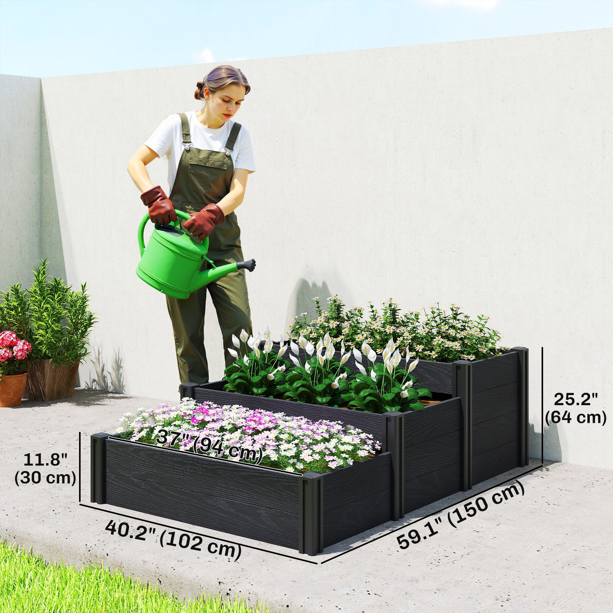 Vinyl Raised Garden Bed Kit, 3-Tier Elevated Garden Box with Open Bottom, DIY Assembly, Outdoor Raised Planter Box