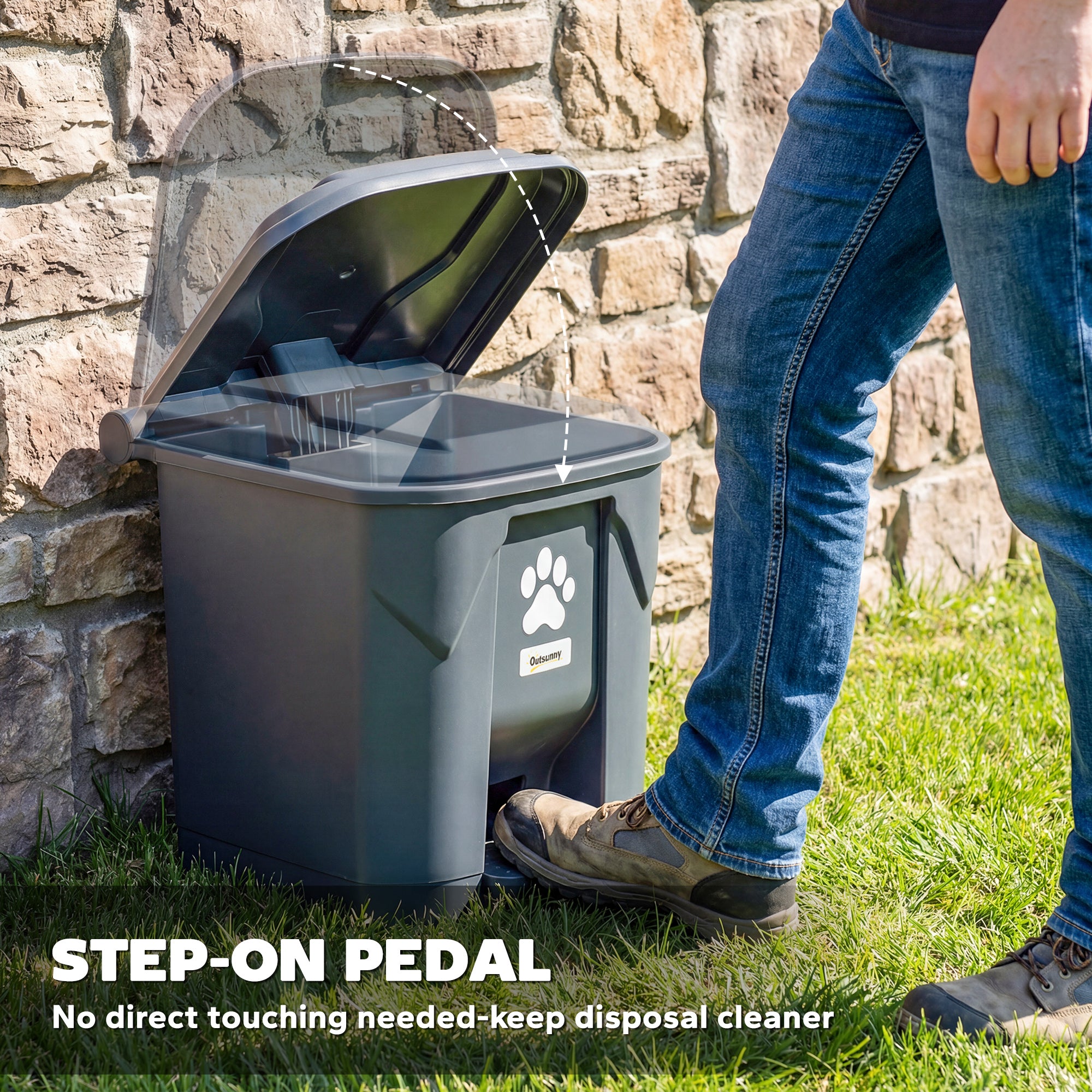 Dog Poop Outdoor Garbage Bin, 8 Gal Pet Waste Garbage Can with Lid and Pedal, Waterproof Plastic Trash Can, Dark Grey