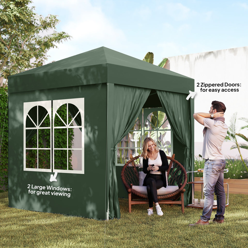 6.6'x6.6' Pop Up Canopy Tent with Sidewalls, Instant Sun Shelter Camping Gazebo with Carry Bag, Dark Green