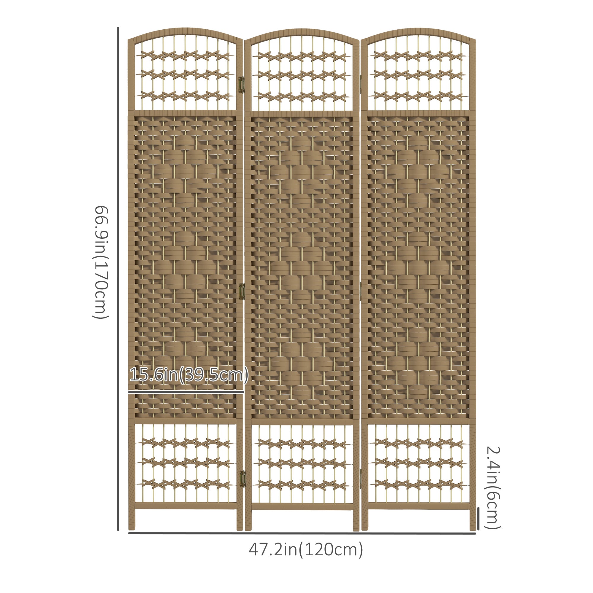 3 Panel Folding Room Divider, Portable Privacy Screen, Wave Fiber Room Partition for Home Office, Natural