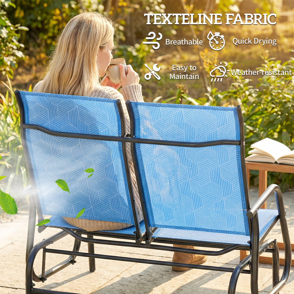 Outdoor Glider Bench, Patio Glider for 2 Persons, Blue