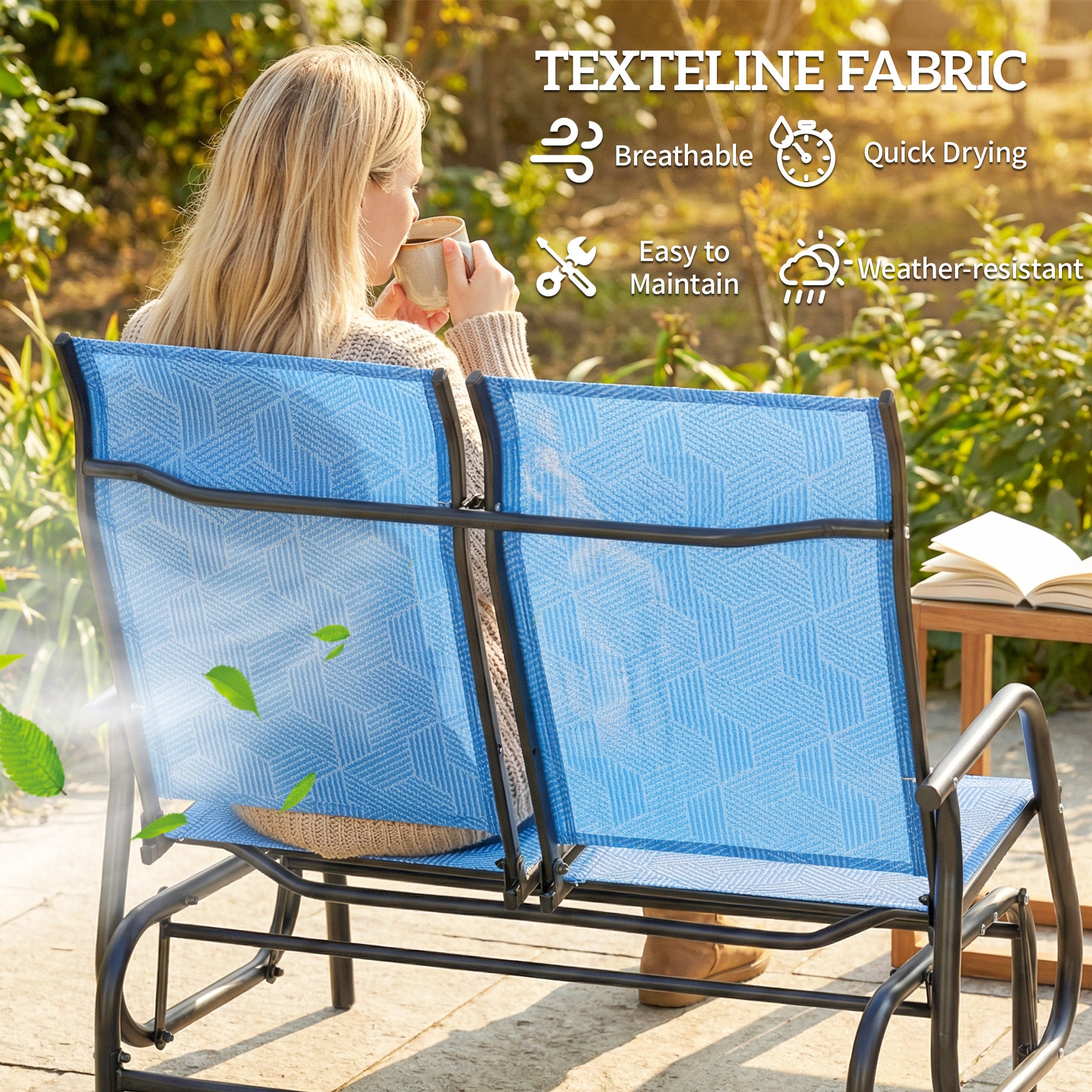 Outdoor Glider Bench, Patio Glider for 2 Persons, Blue