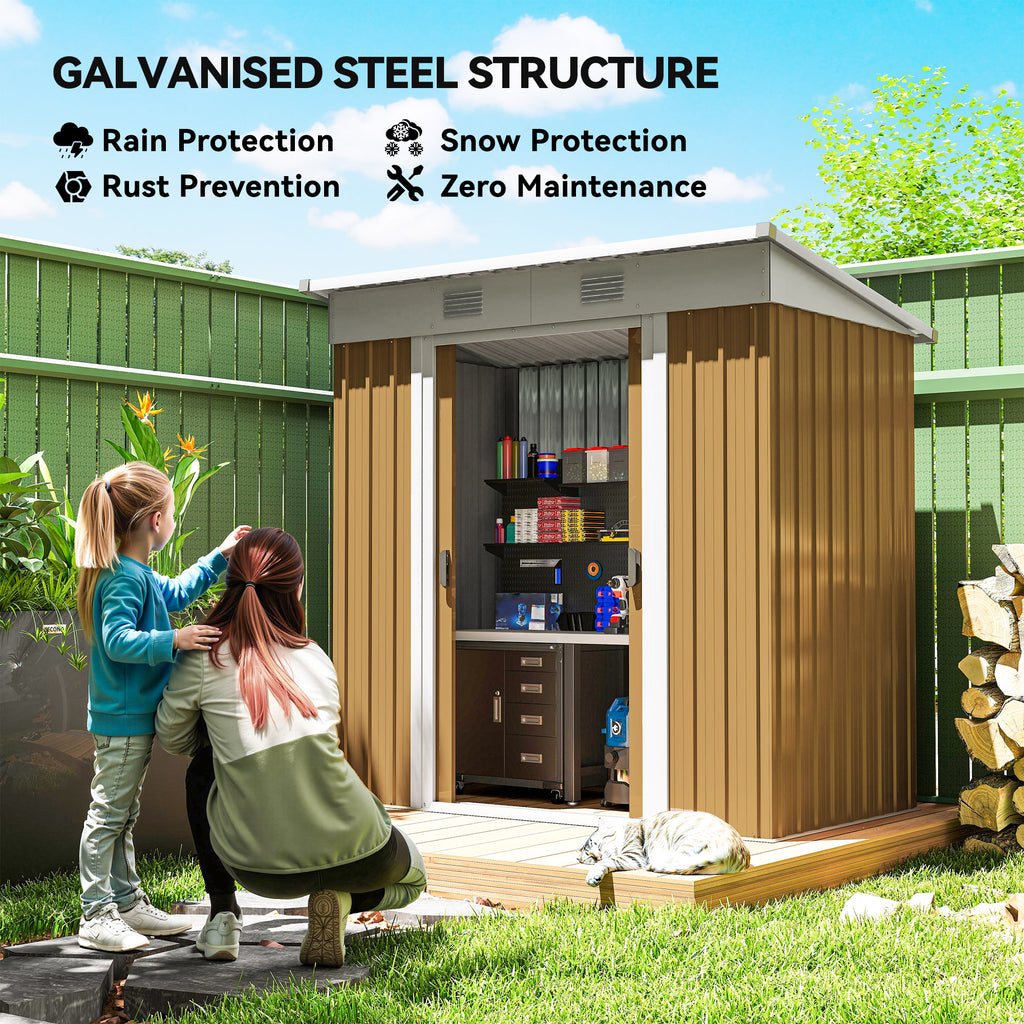 6' x 4' Outdoor Storage Shed, Metal Garden Shed with Lockable Sliding Doors and Vents, Yellow