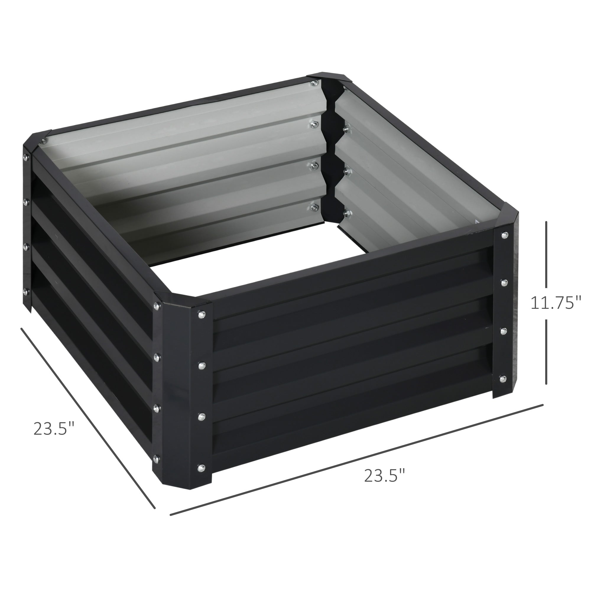 2' x 2' x 1' 2-Pieces Raised Garden Bed with Galvanised Steel Frame for Vegetables, Flowers, Herbs, Grey
