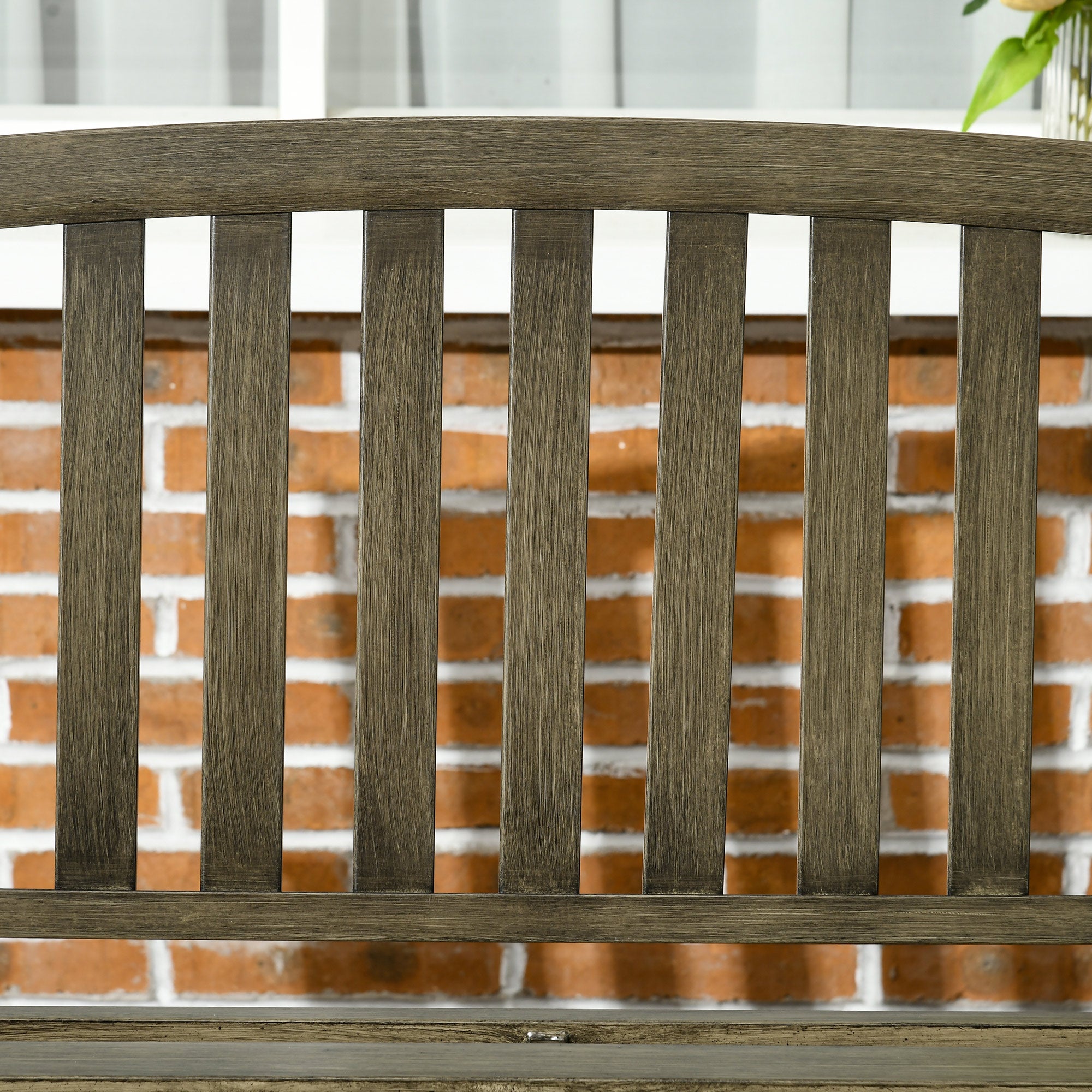 Outdoor Garden Bench, Metal Bench, Wood Look Slatted Frame Furniture for Patio, Park, Porch, Lawn, Yard, Deck, Black