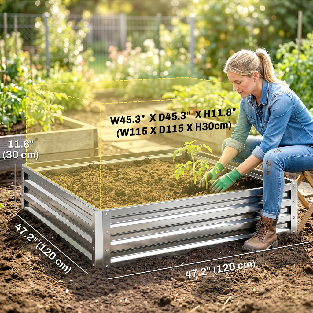 4' x 4' x 1' Galvanized Raised Garden Bed, Metal Garden Box with Open Bottom, Easy Assembly Outdoor Planter Box for Vegetables Flowers Herbs, Silver