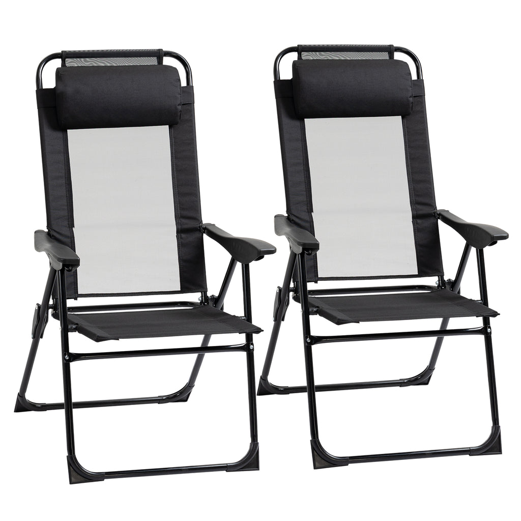Double Camping Chairs Foldable w/ Reclining & Headrest, Black