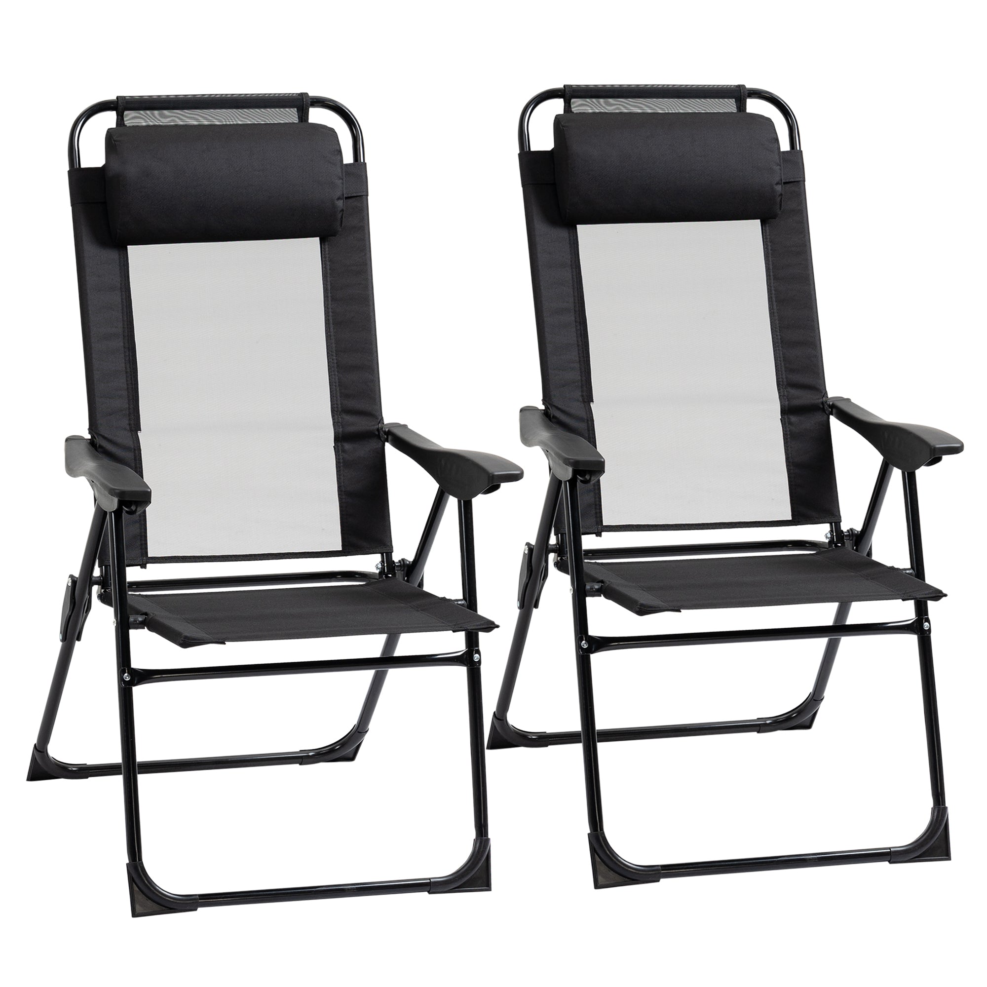 Double Camping Chairs Foldable w/ Reclining & Headrest, Black