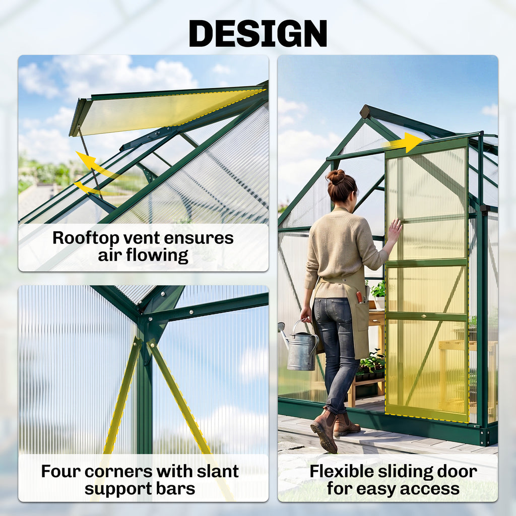 6.2' x 8.3' x 6.6' Clear Polycarbonate Greenhouse, Large Walk-In Green House w/ Slide Door