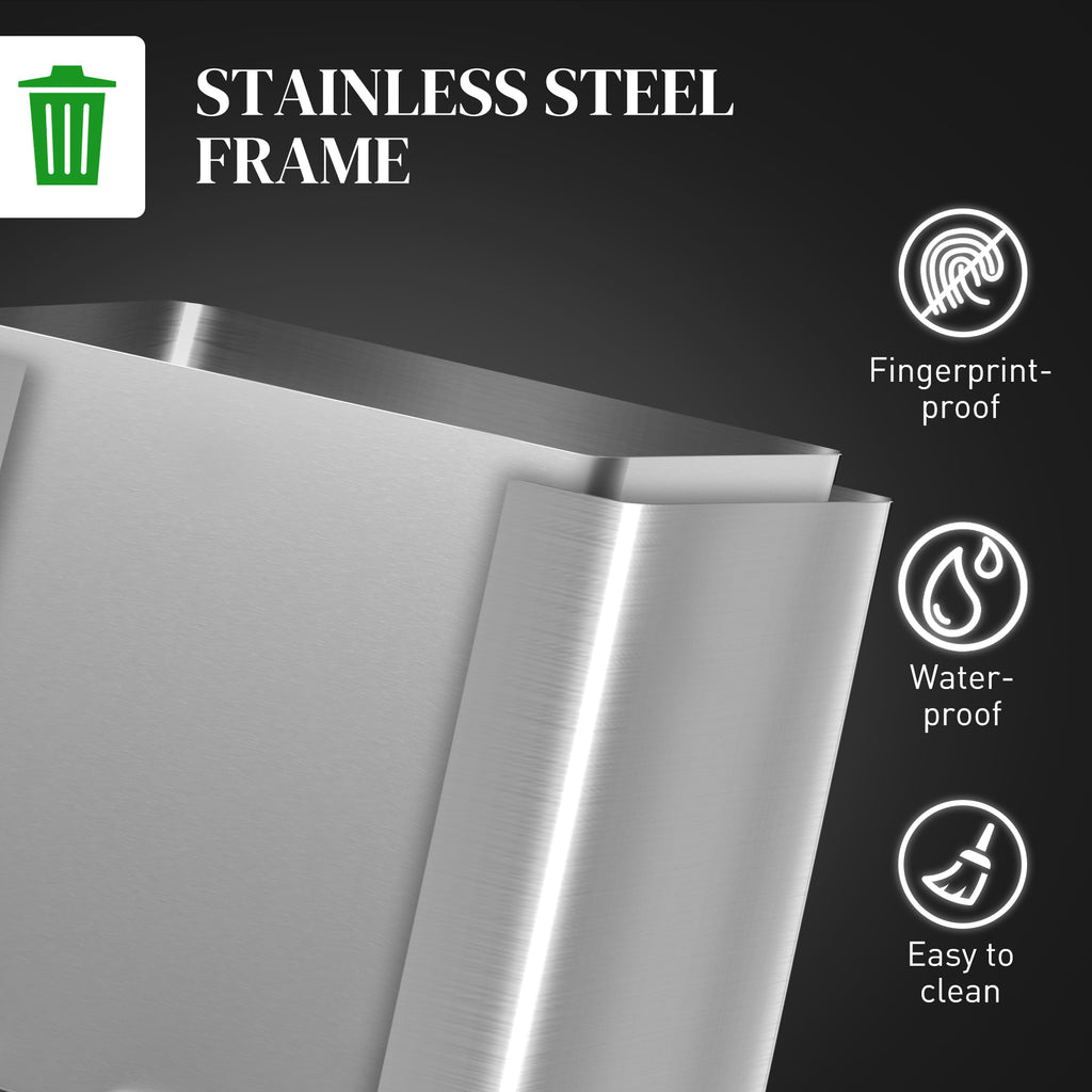 2x5.3 gal (2x20 L) Garbage Bin, Stainless Steel Garbage Can with Soft-Close Lid and Removable Inner Buckets, Silver