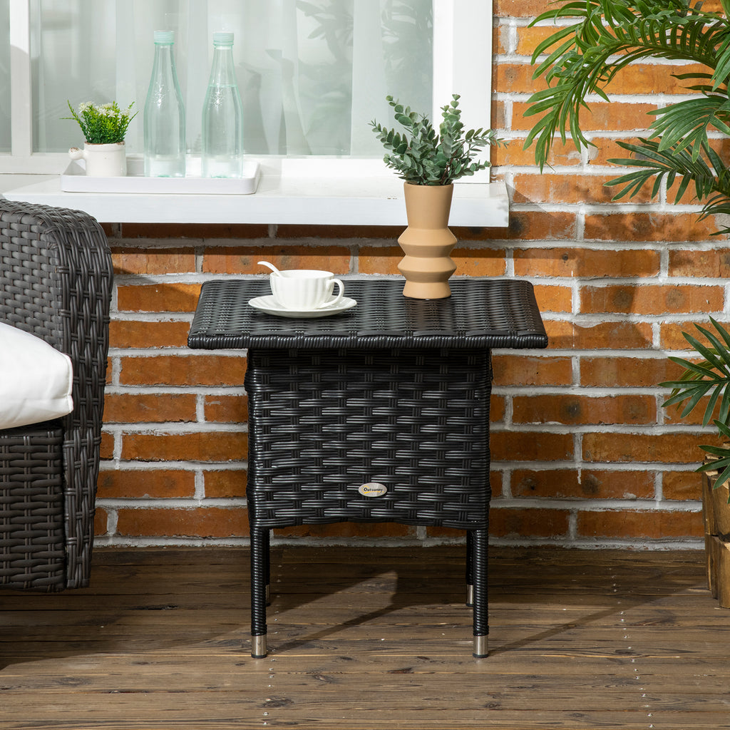 20" Patio Wicker Coffee Table, Outdoor Coffee Table with Plastic Board Underneath the Woven Tabletop for Patio, Garden, Balcony, Black