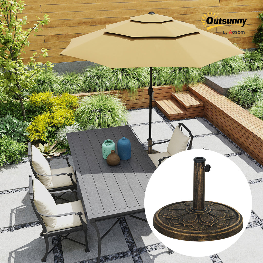 26 lbs Resin Round Patio Umbrella Base, Umbrella Stand Base, Outdoor Umbrella Stand for 1.3"/1.5"/1.9" Umbrella Poles for Outdoor, Lawn, Poolside, Bronze