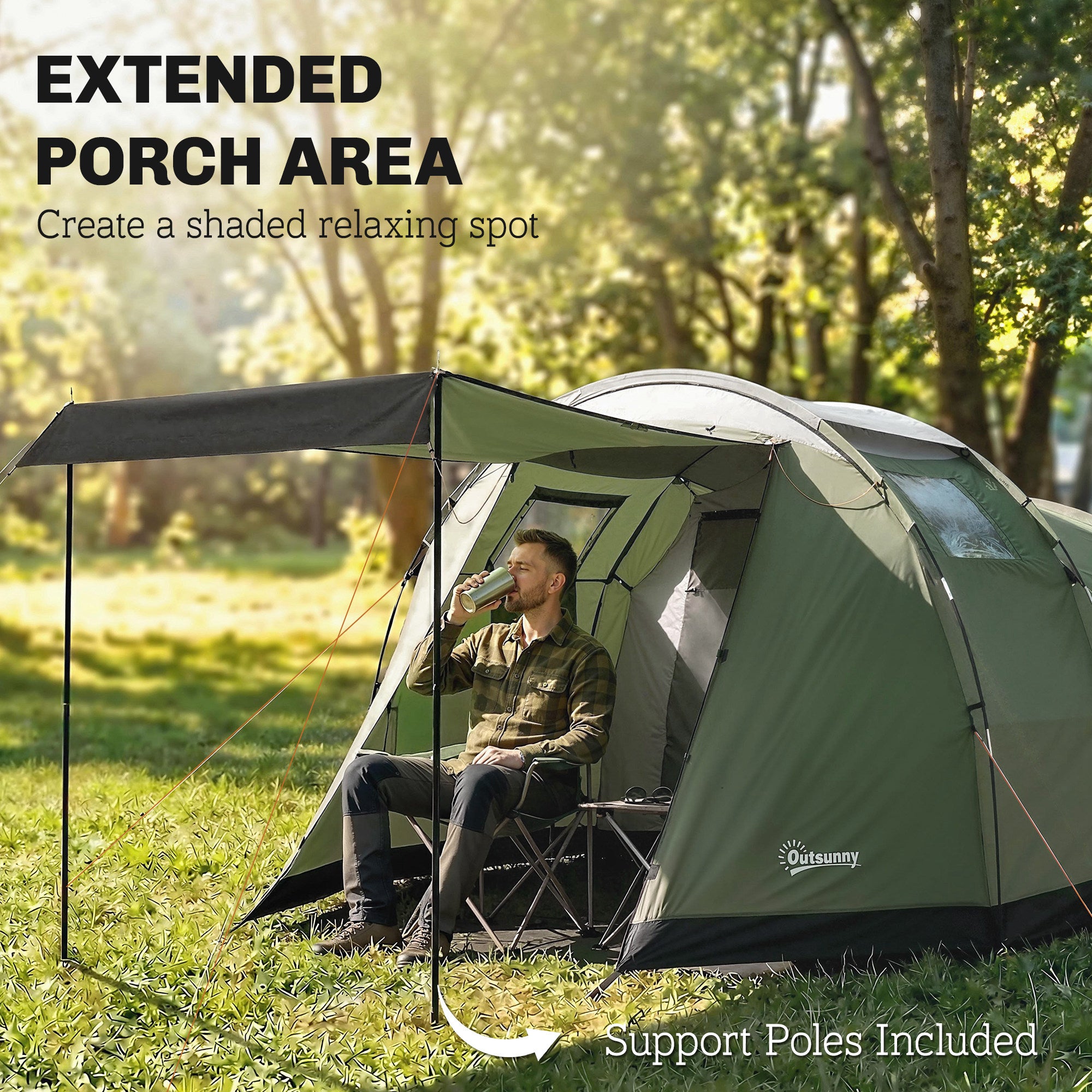 Camping Tent Waterproof Camping Tent with Two Room for 3-4 Person Waterproof, Green