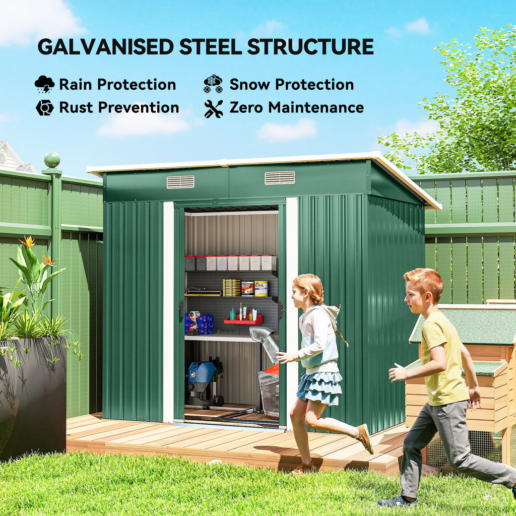 7'x 4' Metal Patio Storage Shed Garden Lockable Shed Tool Utility Storage Unit, Green