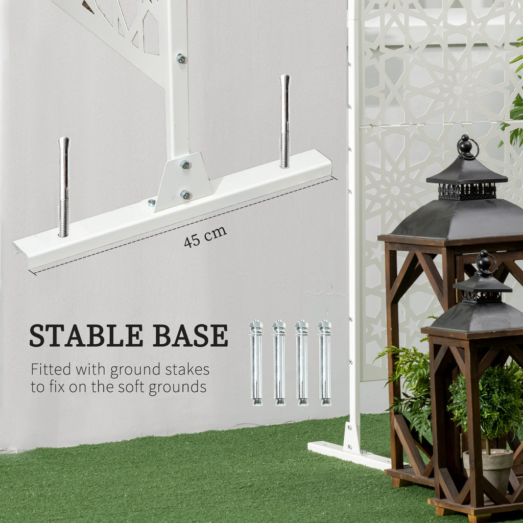 Metal Outdoor Privacy Screen, Decorative Outdoor Divider with Stand and Expansion Screws, 36.2" x 17.7" x 78", White