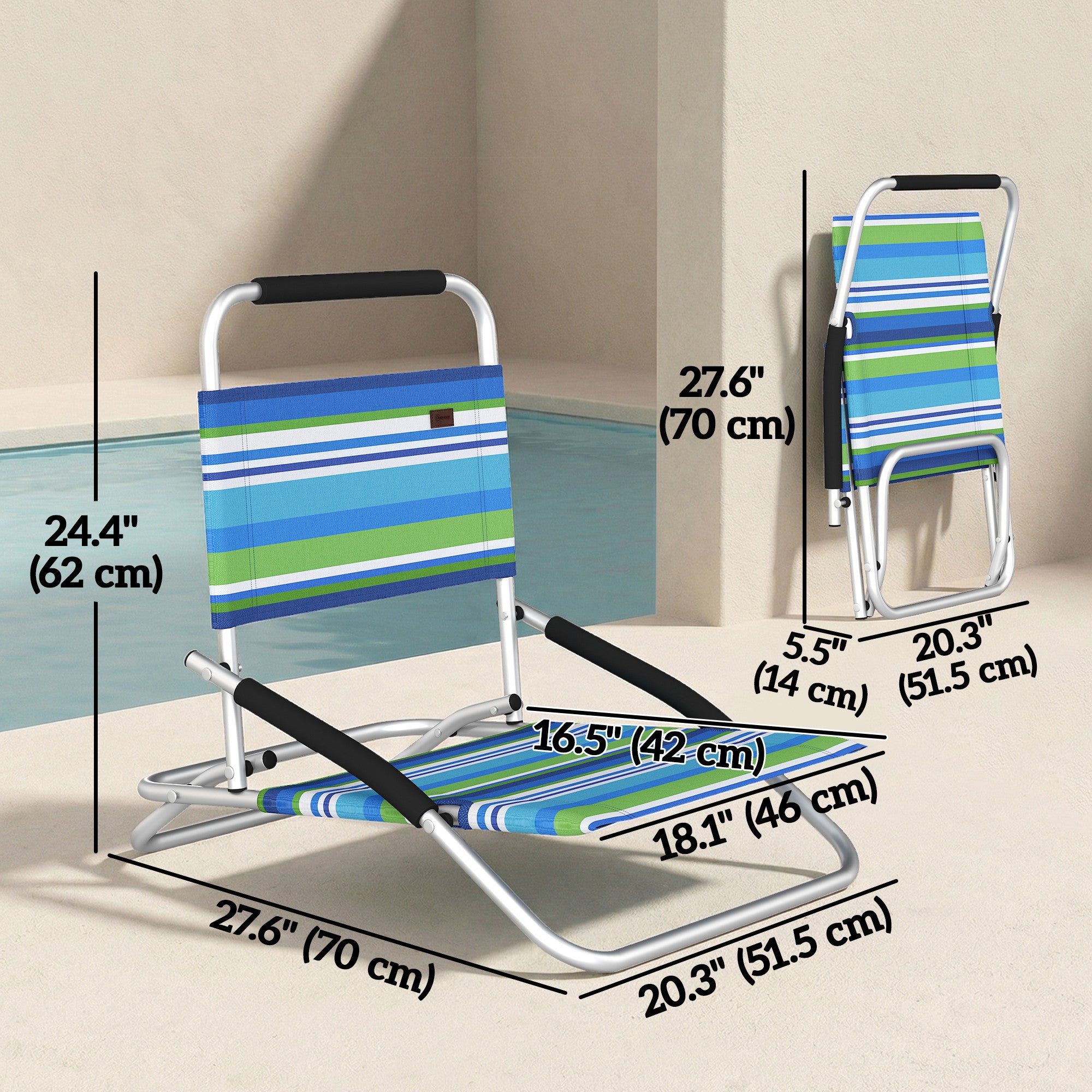 Beach Chair Set of 2, Folding Backpack Beach Chairs, Outdoor Lounge Chair with Hidden Pocket for Patio, Pool