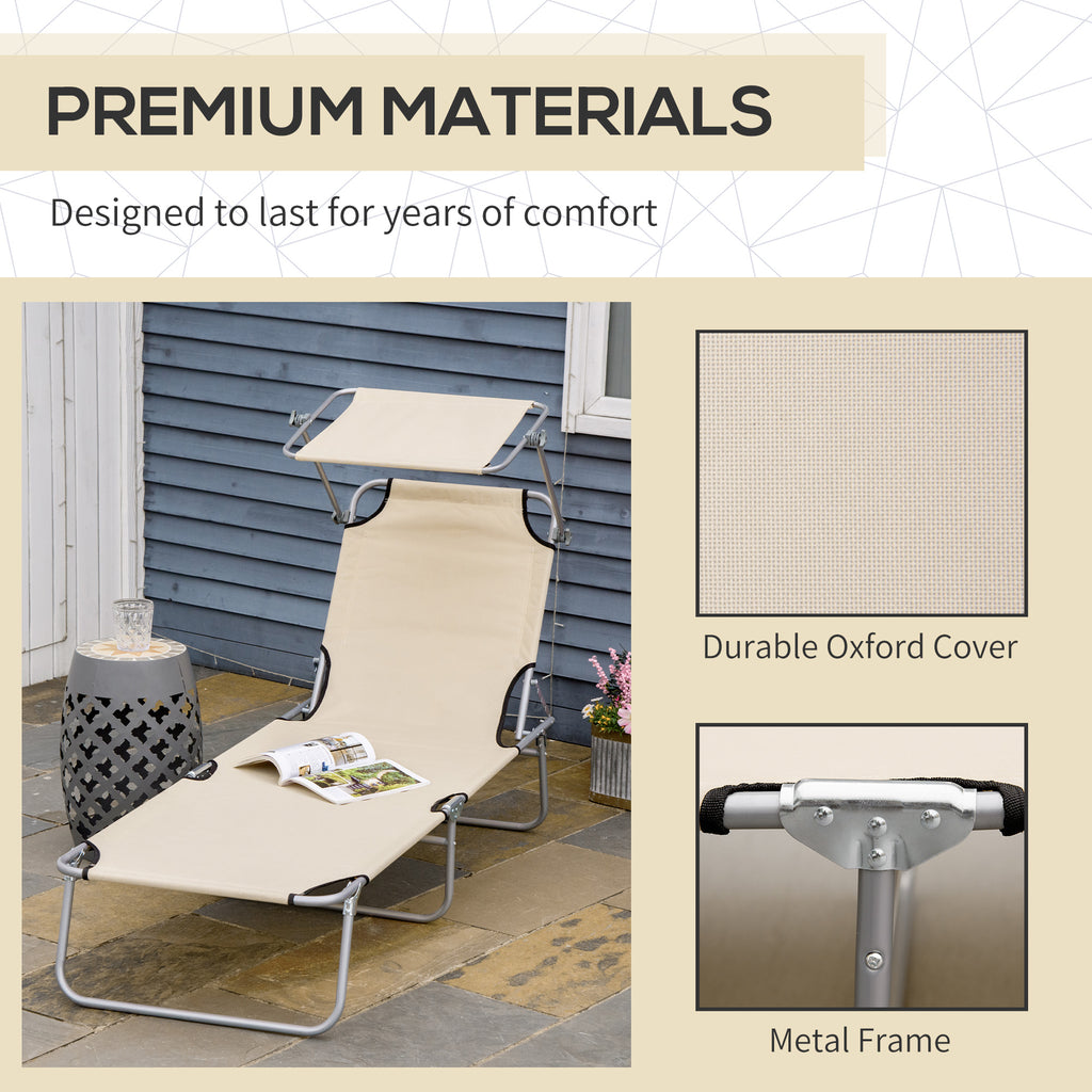 Outdoor Lounge Chair with Sun Shade for Beach, Camping, Hiking, Backyard, Beige