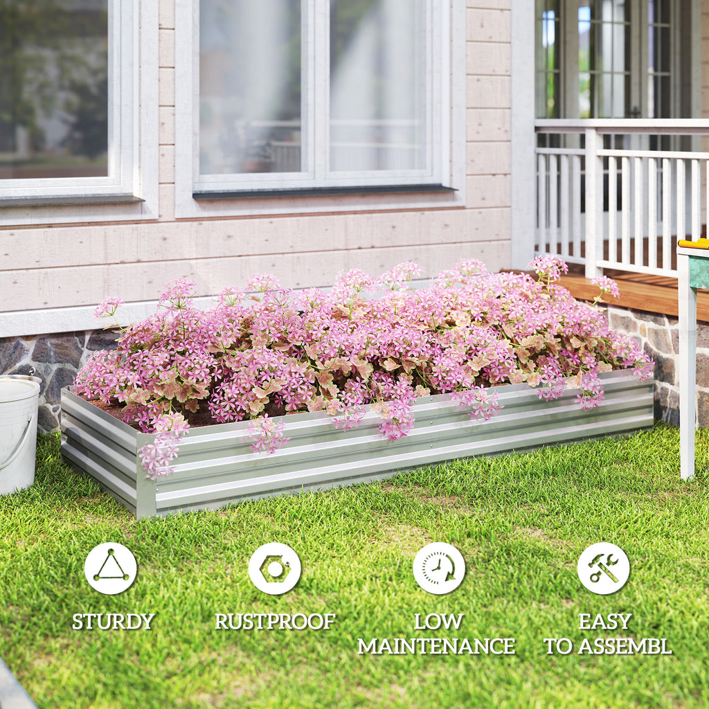 95" x 36" x 12" Galvanized Raised Garden Bed, Metal Elevated Planter Box for Growing Flowers, Herbs, Succulents, Silver