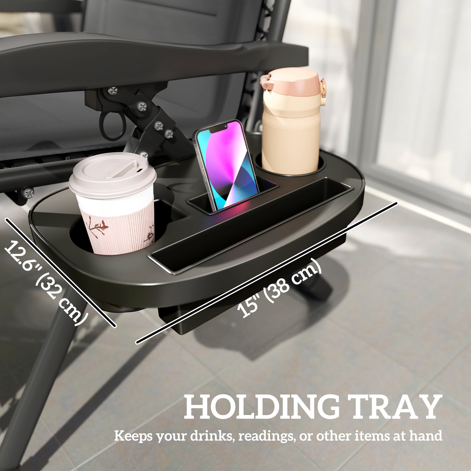 Zero Gravity Chair, Reclining Outdoor Lounger Chair with Cup Holder, 400 LBS Capacity, Black