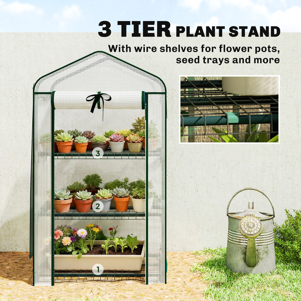 Mini Greenhouse with Screen Roof, Portable Small Greenhouse with Roll-Up Zipper Door, 27.6" x 19.7" x 50", White
