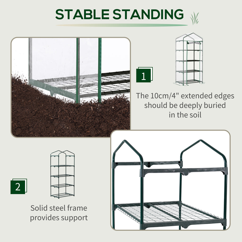 Portable Greenhouse with 4 Tier Shelves Outdoor Hot House, Steel Frame, PVC Cover, 28" x 20" x 63", Transparent