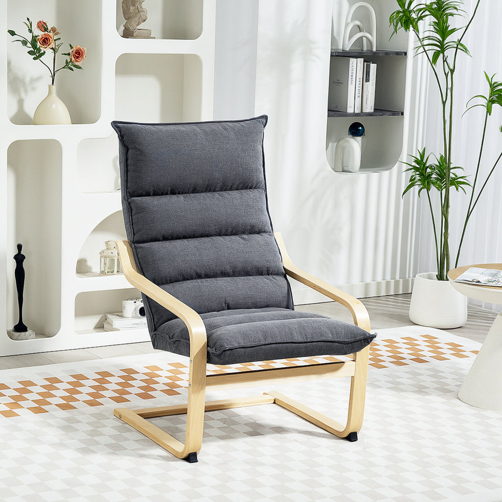 Birch Wood Fabric Modern Armchair, Accent Chair with Curved Leg and Arm for Living Room, Grey