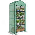 Portable Greenhouse, Outdoor Hot House Plant Flower Greenhouse with 4 Tier Shelves, Steel Frame, PE Cover, Dark Green