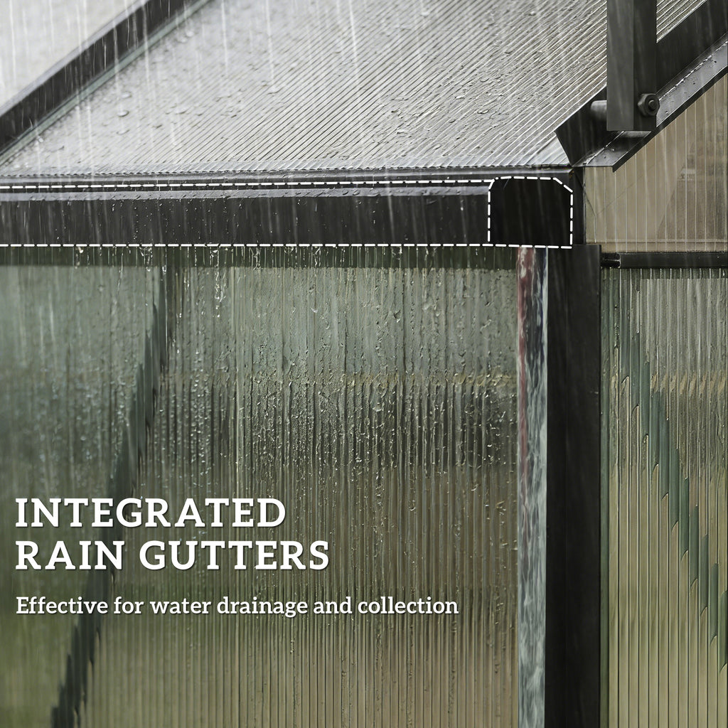 Aluminum Lean-to Greenhouse Polycarbonate Walk-in Greenhouse with Rain Gutter and Sliding Door, 6' x 4', Dark Grey