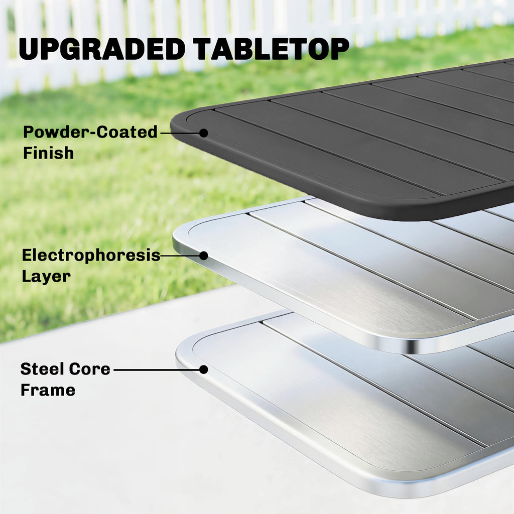 47" x 28" Outdoor Dining Table for 4, Rectangular Patio Table with Slatted Top and Rounded Edges, Grey