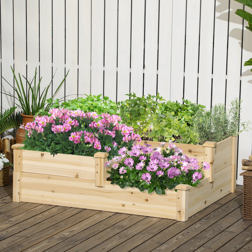 3 Tier Raised Garden Bed, 42.5" x 34.6" x 14.2" Wooden Raised Planter Box Kit for Growing Vegetables, Herbs, Flowers, Natural