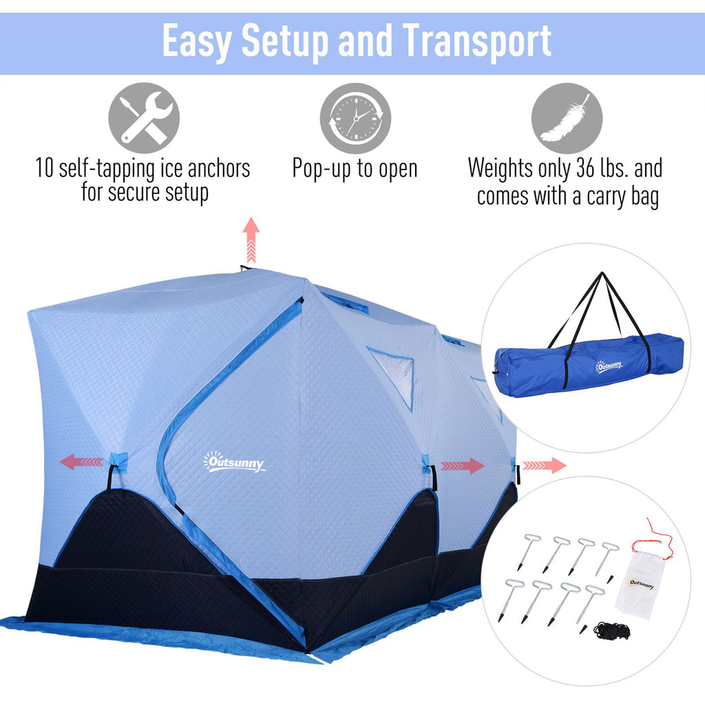 5-8 Person Insulated Ice Fishing Tent Shelter with Ventilation Windows and Carry Bag, for -22â„‰, Blue