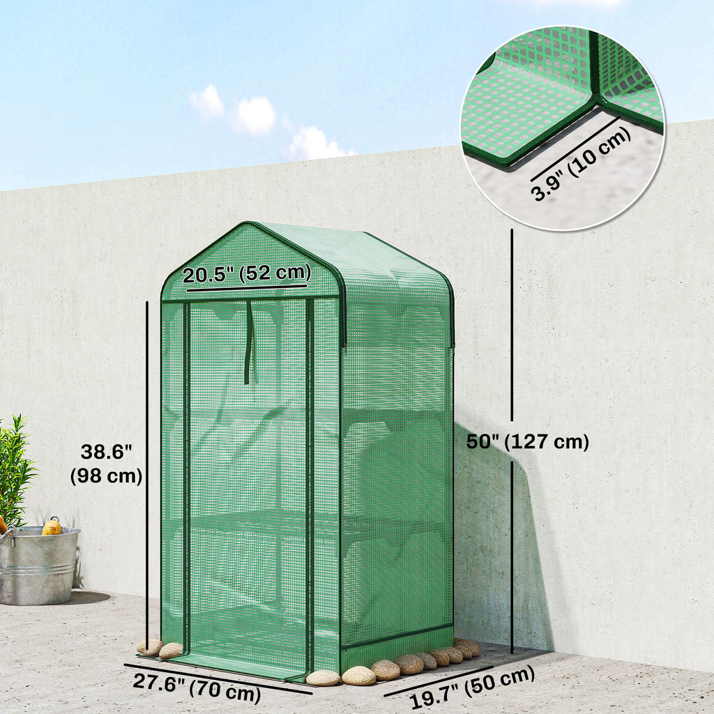 Mini Greenhouse with Screen Roof, Portable Small Greenhouse with Roll-Up Zipper Door, 27.6" x 19.7" x 50", Green