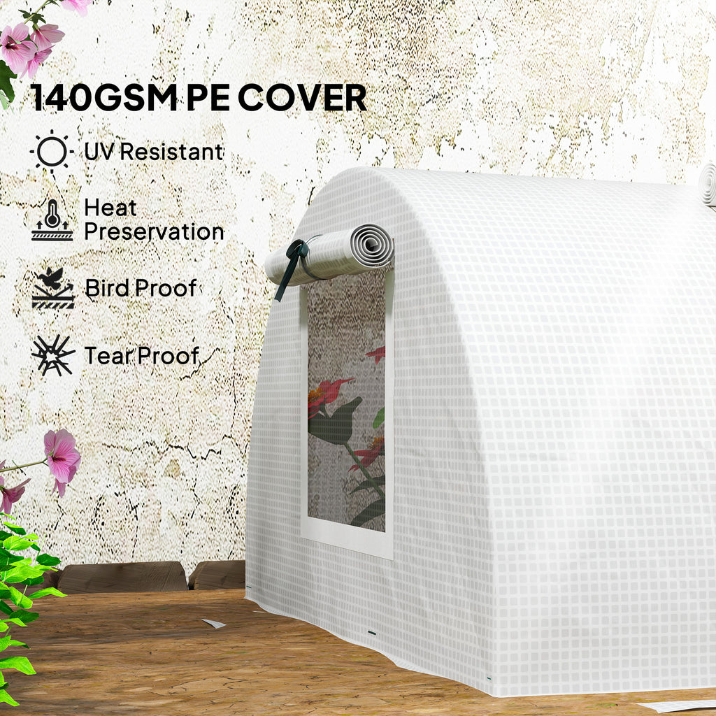 Portable Mini Greenhouse, Tunnel Growing Tent with 5 Mesh Windows and Steel Frame,10' x 3' x 2', White